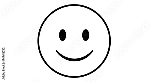 Simple Black Outline Smiley Face Icon Expressing Happiness, Isolated White Background