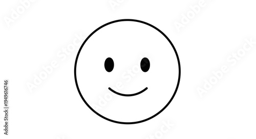 Simple Black Outline Smiley Face Icon Expressing Happiness, Isolated White Background