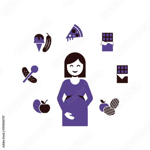 Simple illustration vector of pregnant woman illustration of pregnant woman with food icons around her body