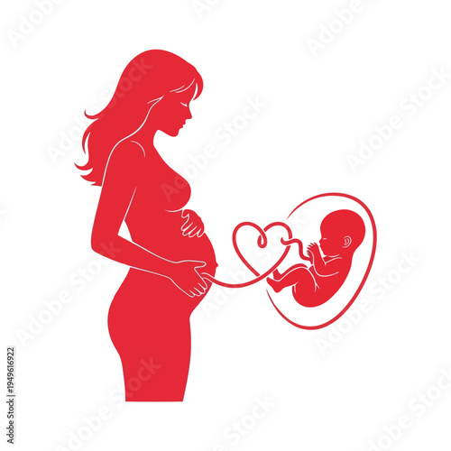Simple illustration vector of pregnant woman illustration of pregnant woman with fetus in womb and heart symbol
