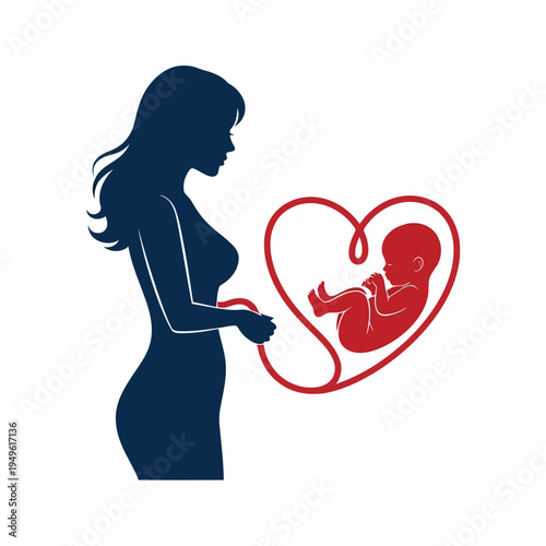 Simple illustration vector of pregnant woman illustration of pregnant woman with baby in heart symbol