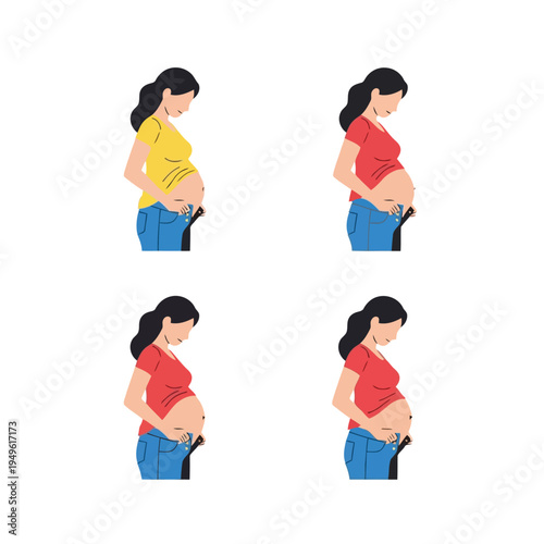 Simple illustration vector of pregnant woman illustration of pregnant woman in different stages of pregnancy