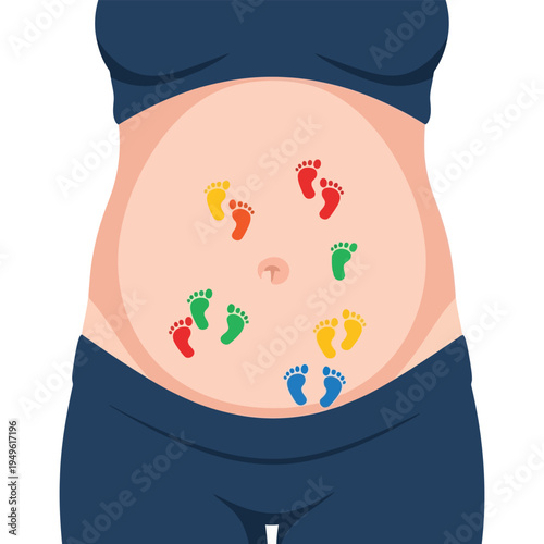 Simple illustration vector of pregnant woman illustration of pregnant woman with colorful baby footprints on her belly