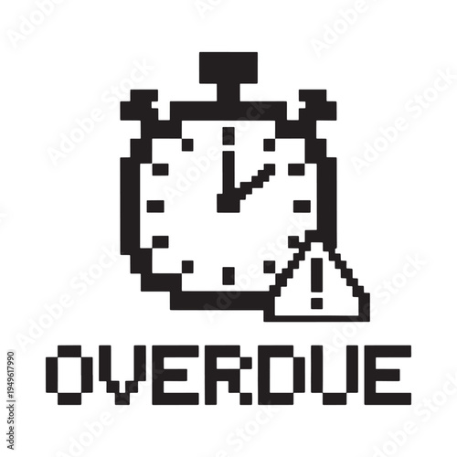 Pixelated stopwatch graphic indicates a deadline has passed stating overdue