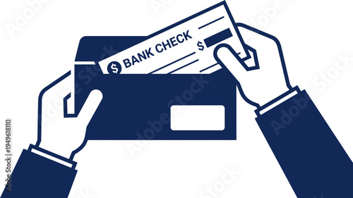 Hands Holding Bank Check and Envelope for Financial Transaction