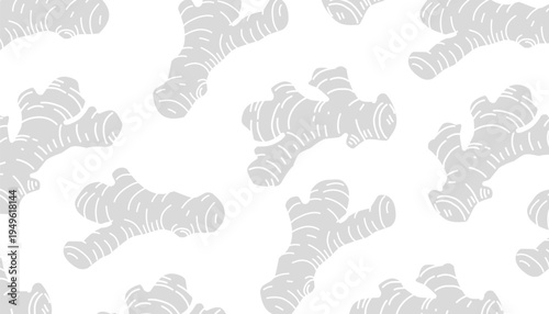 Doodle Ginger Pattern. Ginger Root seamless pattern. Hand Drawn Botanical Rhizome Illustration. Vintage Monochrome Spice Doodle. Repeating Culinary Ingredient Background. 