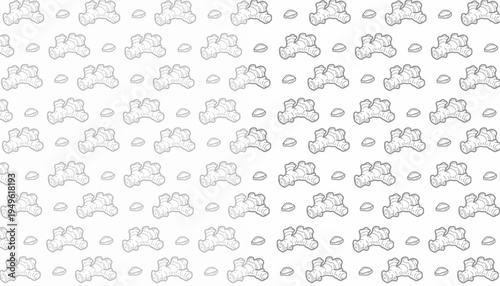 Doodle Ginger Pattern. Ginger Root seamless pattern. Hand Drawn Botanical Rhizome Illustration. Vintage Monochrome Spice Doodle. Repeating Culinary Ingredient Background. 