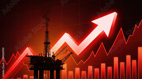 Oil crisis supply international market graph rising arrow red glow