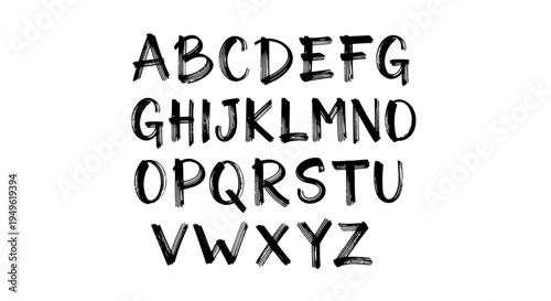 Hand-Drawn Classic Serif Alphabet A-Z Uppercase Letters in Clean Simple Style on Isolated White Background