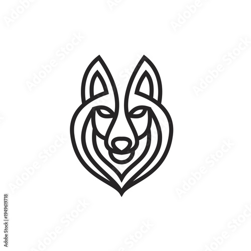 Modern Minimalist Wolf Head Logo Design. Geometric Black Line Art Abstract Animal Icon.