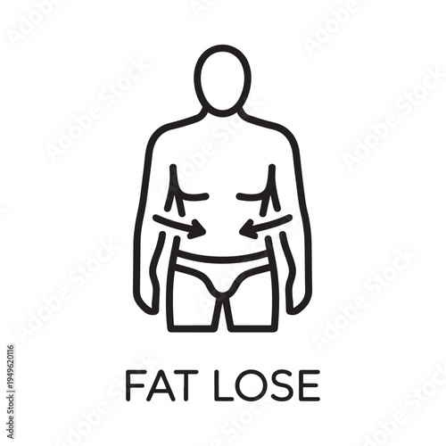 Simple line drawing illustrating weight loss in a human body