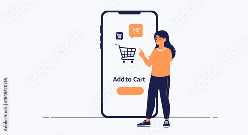 Woman Adding Product to Online Shopping Cart on Smartphone Screen