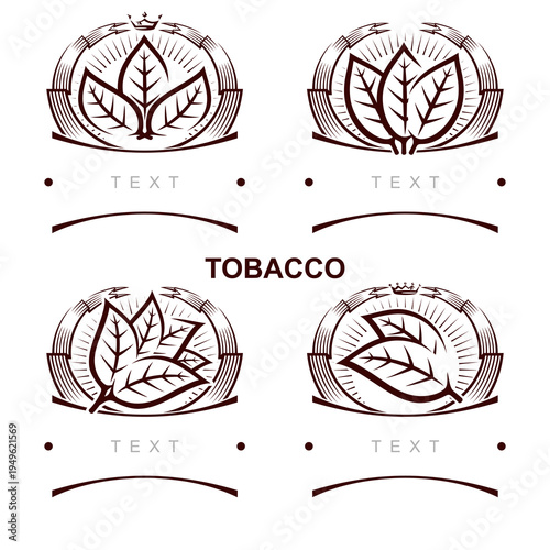 Tobacco leaf label and icon set. Collection icons tobacco. Vector