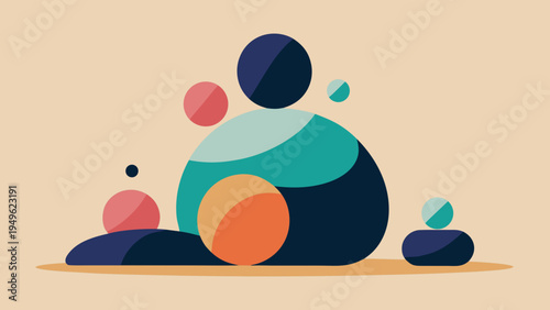 Elegant arrangement of abstract pebble shapes in a calm minimalist composition. Modern neutral wall art perfect for Scandinavian interiors, spa decor, and contemporary home styling.