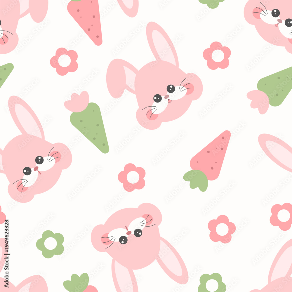 Fototapeta premium seamless pattern with rabbit animal cute cartoon fabric design 
