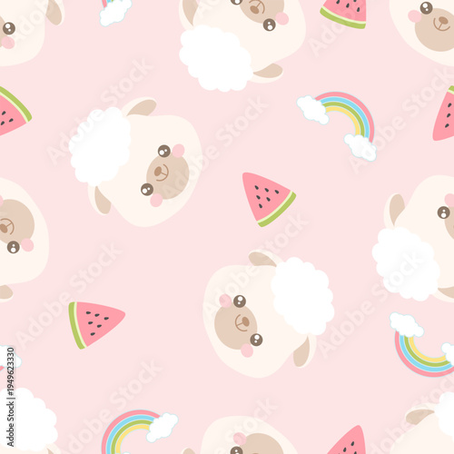 seamless pattern with sheep animal cute cartoon fabric design	