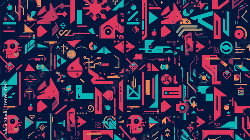 Background vector set pattern: An intricate tapestry of vibrant geometric shapes and symbols, blending modern design with a playful, artistic essence.