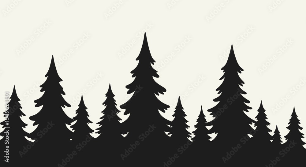 Obraz premium Silhouette of Evergreen Trees in a Forest Landscape.