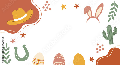 Cowboy Easter Boho Decorative Elements Flat Vector