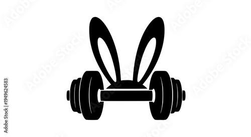 Easter Gym Dumbbell with Bunny Ears Icon Black Silhouette Vector