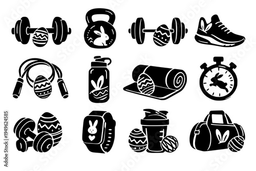 Easter Gym Fitness 4 Icon Set Black Silhouette Vector