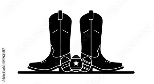 Cowboy Easter Boots and Easter Eggs Scene Black Silhouette Vector