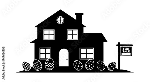 Easter Real Estate House For Sale Black Silhouette Vector