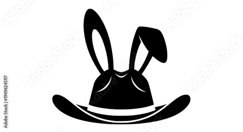 Cowboy Easter Hat with Bunny Ears Icon Black Silhouette Vector