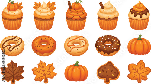 Vector Illustration Autumn Fall Desserts and Sweets Collection