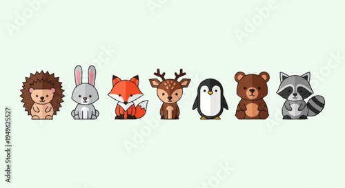 Cute Woodland Animals Collection Cartoon Style.