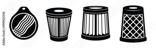 Water filter cartridges vector set, purification system, filtration equipment elements in black and white style