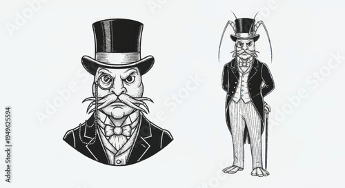 Vintage Gentleman Anthropomorphic Animal Characters in Formal Attire.