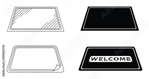 Welcome mat illustrations, with blank, solid, diagonal, and welcome word design. Entrance mats vector drawings