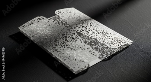 Elegant Laser Cut Invitation Envelope on Dark Surface