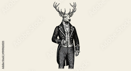 Elegant Deer Man in Formal Attire Vintage Illustration.