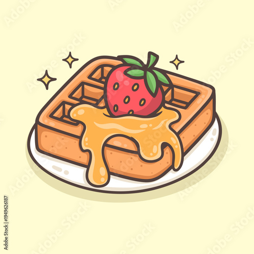 Waffle With Strawberry and Honey Illustration for icon, sticker and other uses.