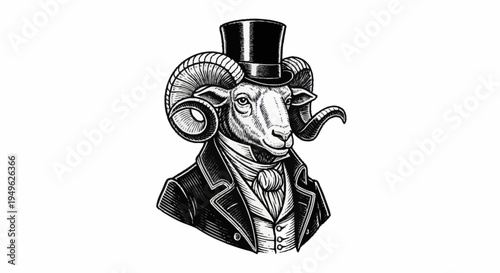 Sophisticated Ram Wearing a Top Hat and Suit.