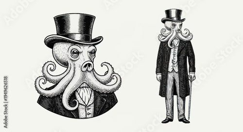 Elegant Octopus Gentleman in Formal Attire.