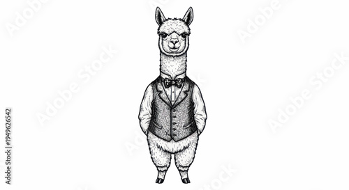 Elegant Llama Dressed in Formal Attire Standing Proudly.