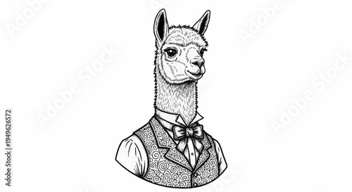 Elegant Alpaca Dressed in Formal Attire Illustration.