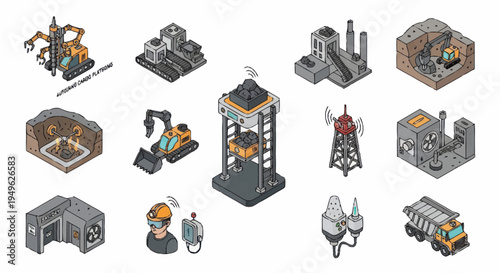 Isometric Industrial Buildings and Machinery Collection.