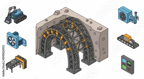 Isometric Industrial Factory Components and Structure.