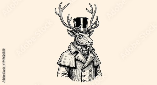 Elegant Deer Wearing a Top Hat and Coat.