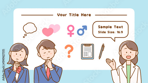 悩む学生と保健の先生アイコンセット｜性教育・16:9サイズ