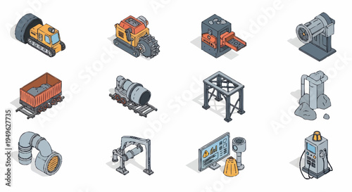 Isometric Industrial Factory Machinery and Equipment Collection.
