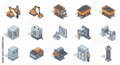 Isometric Industrial Machinery and Equipment Collection.