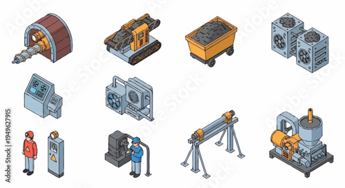 Isometric Industrial Equipment and Machinery Collection.