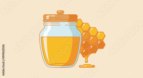 Glass jar of golden honey 2.