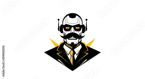 Robot portrait with mustache and formal attire