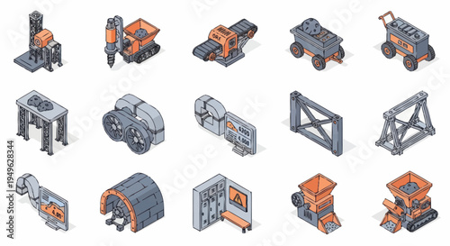 Collection of Industrial Machinery and Equipment Icons.